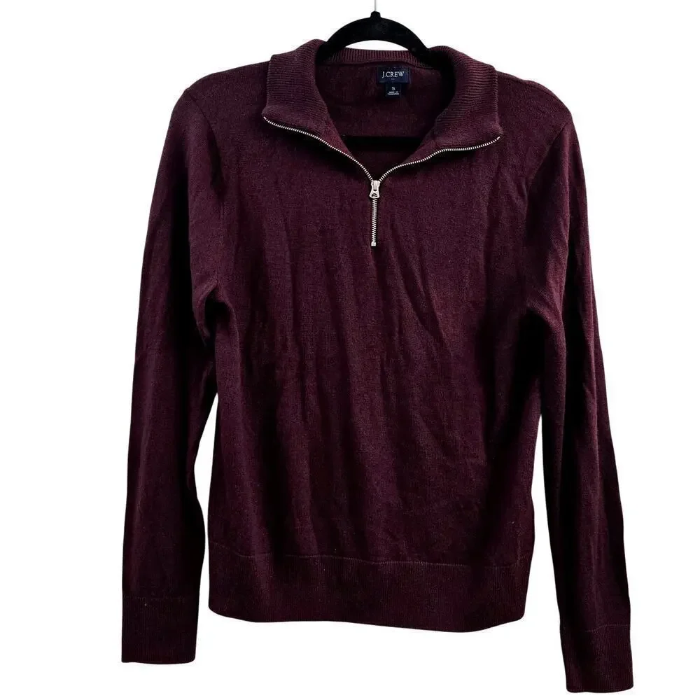 J.Crew Men’s Half Zip Merino Wool Blend Sweater Size S Burgundy Preppy Classic